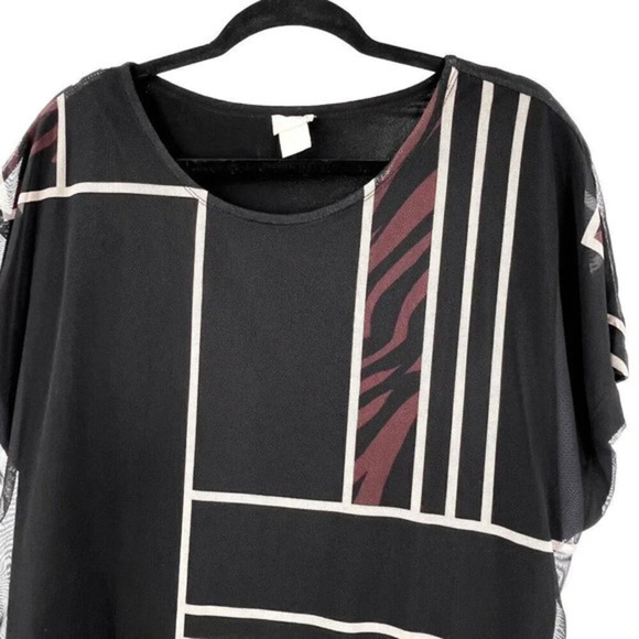 Chico's Colorblock Mesh Top Size L Dolman Sleeves Partial Zebra Print Career - Picture 3 of 10